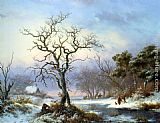 Frederik Marianus Kruseman Famous Paintings - Faggot Gatherers in a Winter Landscape